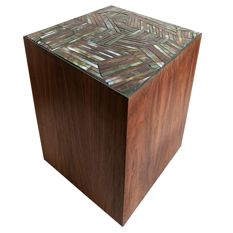 Customizable Natura Brown Walnut Pedestal in Facets Glass Mosaic by Ercole Home For Sale