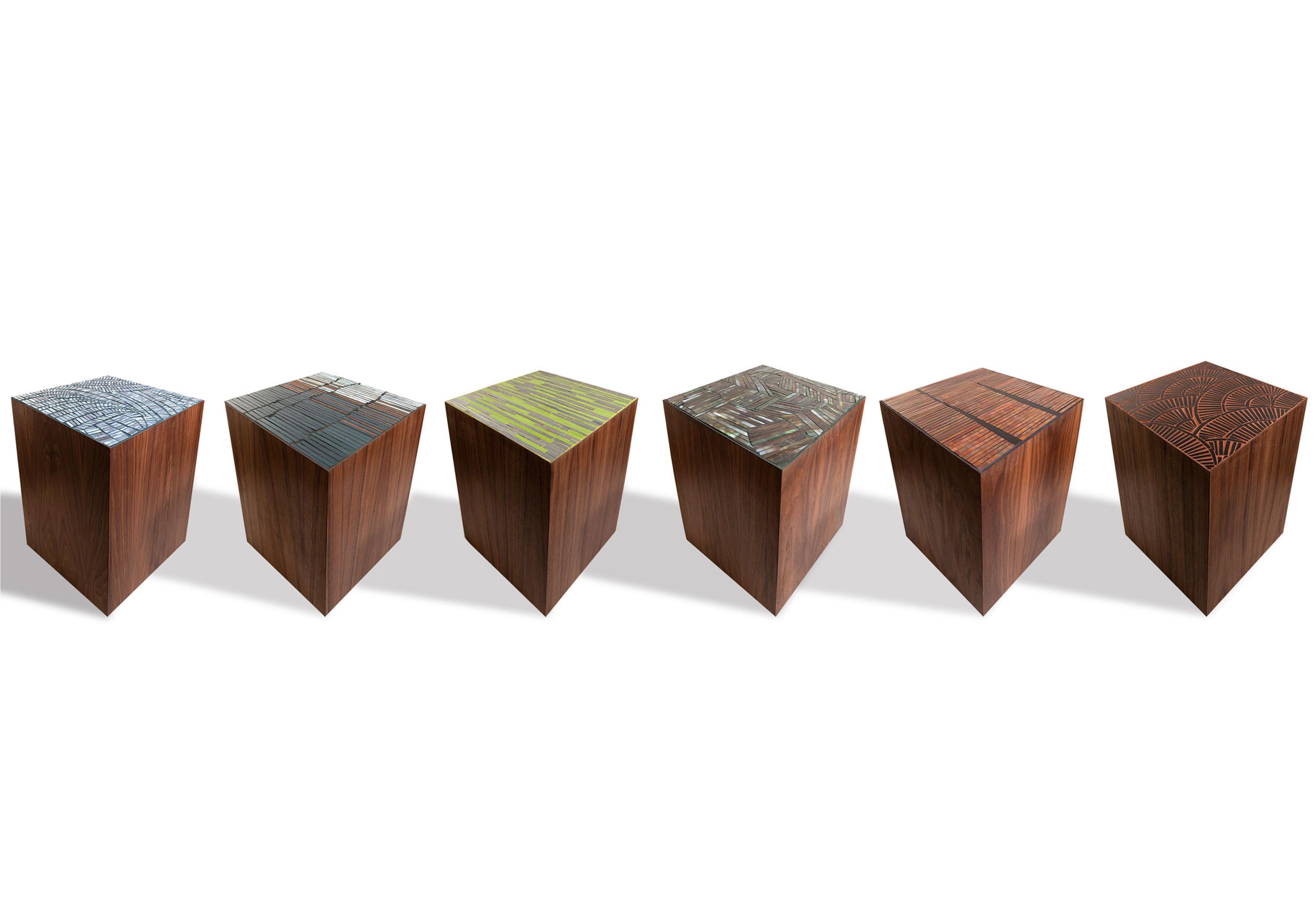 Contemporary Modern Natura Brown Walnut Pedestal in Fragments Mosaic by Ercole Home For Sale