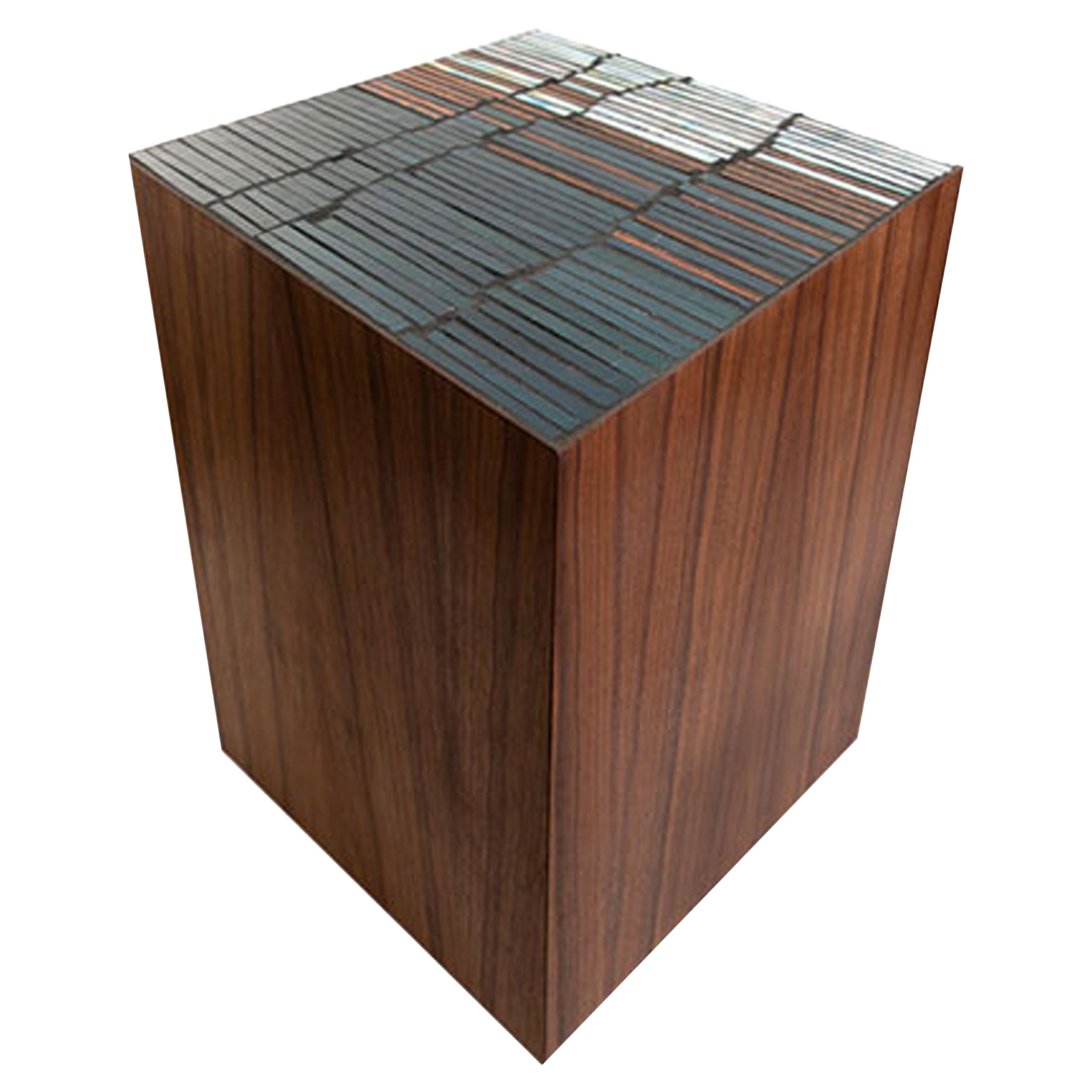Customizable Natura Brown Walnut Pedestal in Fragments Mosaic by Ercole Home