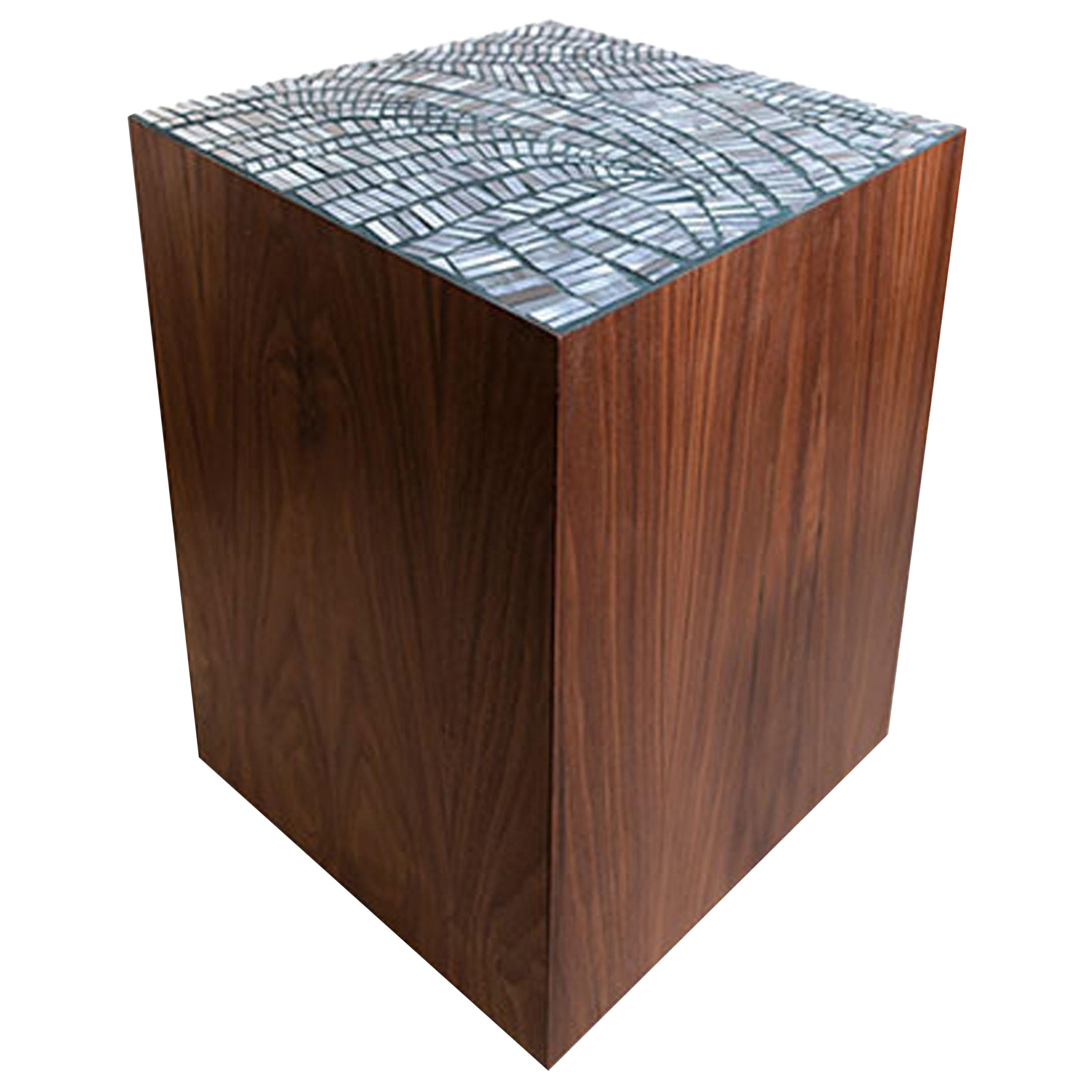 Customizable Natura Brown Walnut Pedestal in Plume Glass Mosaic by Ercole Home