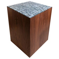 Modern Natura Brown Walnut Pedestal in Plume Glass Mosaic by Ercole Home