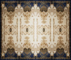 Custom Neoclassical Wool Rug "Belveder"  Luxury Blue & Beige Tufted Carpet