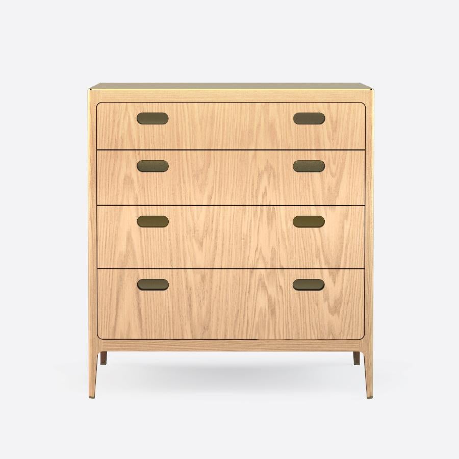 Mid-Century Modern Customizable Oak Dresser from Munson Furniture with Alabaster Resin Top For Sale