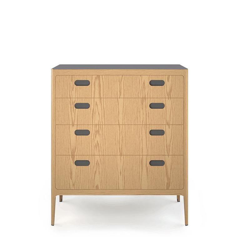 Contemporary Customizable Oak Dresser from Munson Furniture with Blackened Brass Top For Sale