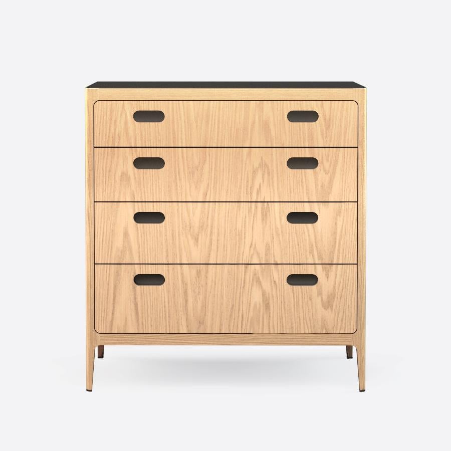 Mid-Century Modern Customizable Oak Dresser from Munson Furniture with Silver Oxide Brass Top For Sale