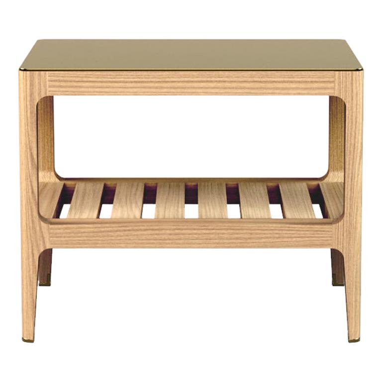 Customizable Oak Side Table with Brass Top by Munson Furniture For Sale