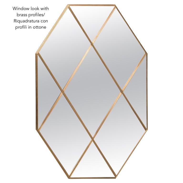 Miroir de fenêtre octogonal personnalisable en laiton et verre bronze 70 x 100 cm en vente 2