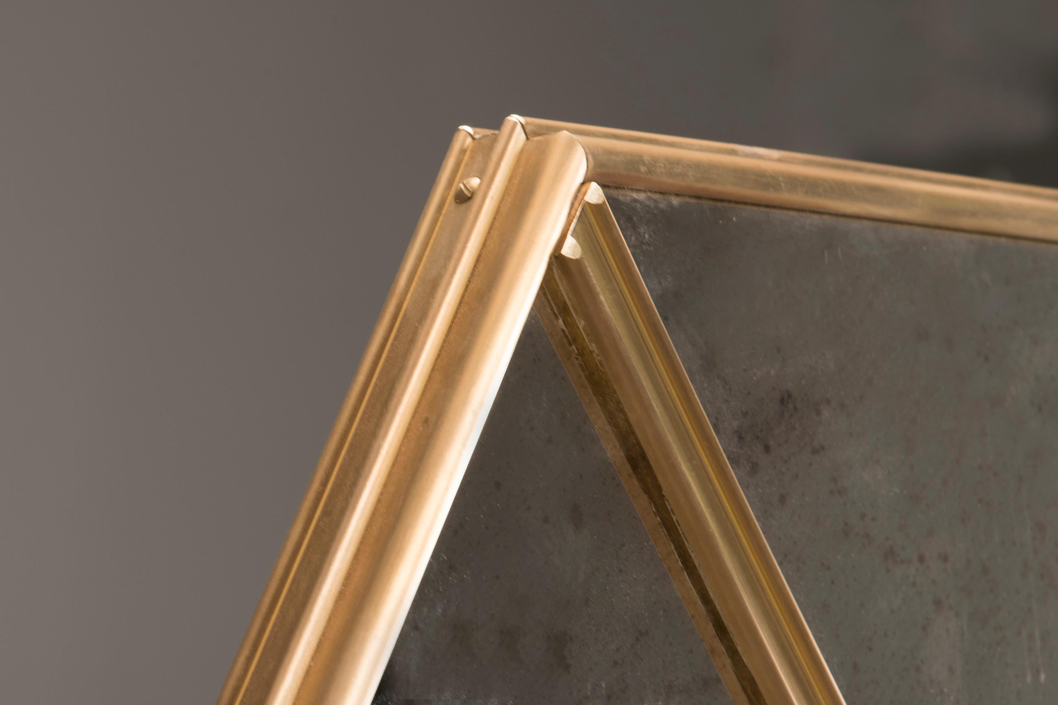 Italian Customizable Octagonal Brass Frame Window Look Distressed Effect Glass Mirror