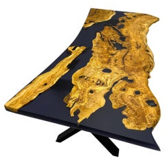 Customizable Olive Wood Black Resin Dining Table - Made to Order Table