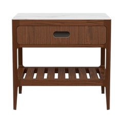 Customizable One Drawer Walnut Nightstand with Slatted Shelf by Munson Furniture