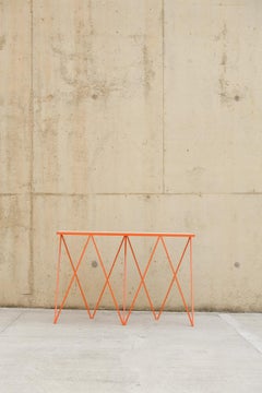 Customizable Orange Steel Console Table / Wood, Marble and Stone Top Optional