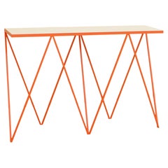 Customizable Orange Steel Console Table / Wood, Marble and Stone Top Optional
