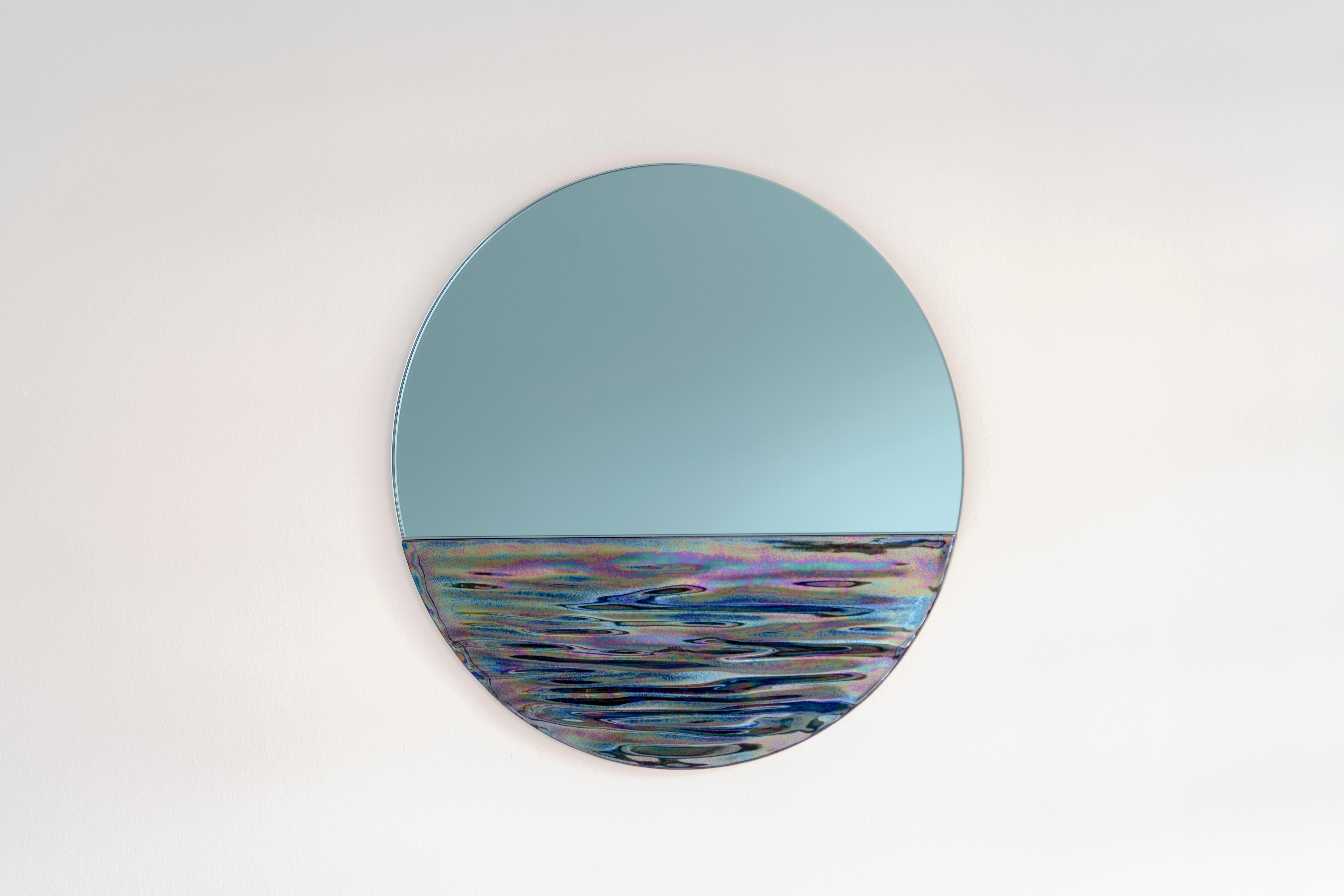 Modern Orizon Rounded Hand Glazed Ceramic Mirror in Iridescent 