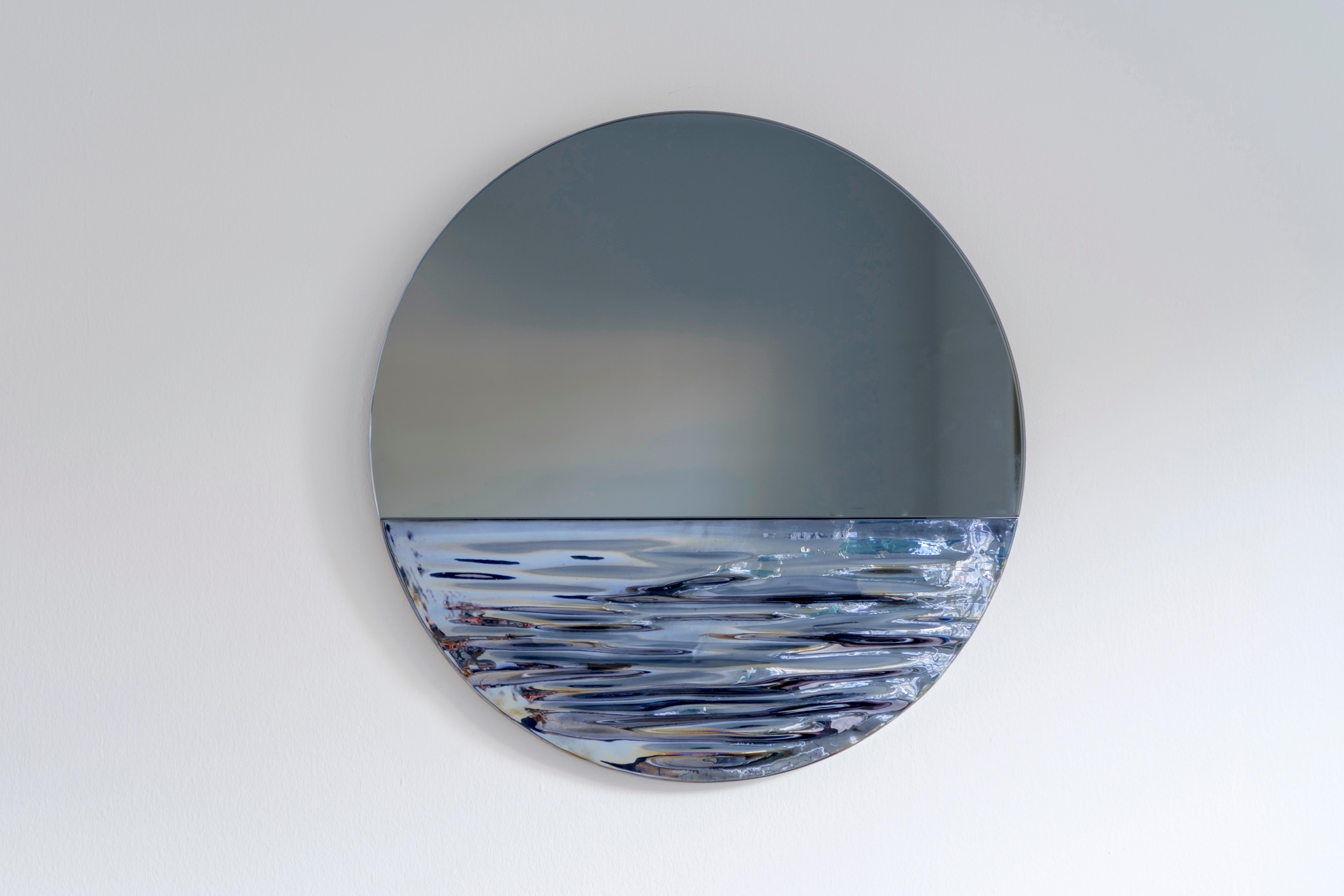 Modern Orizon Rounded Hand Glazed Ceramic Mirror in Moonlight Blue For Sale