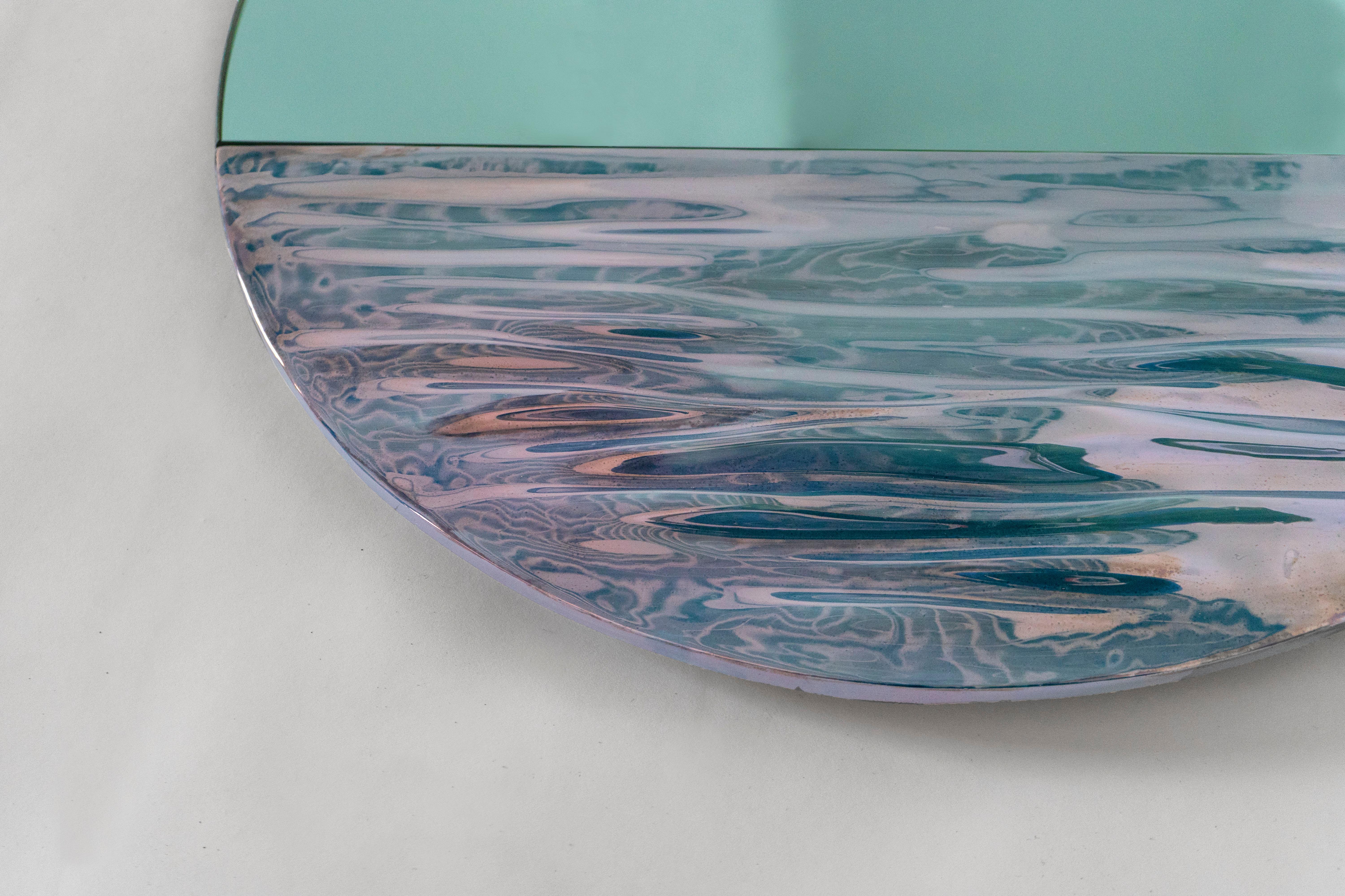 Orizon Rounded Hand Glazed Ceramic Mirror in Vivid Blue In New Condition For Sale In White Plains, NY