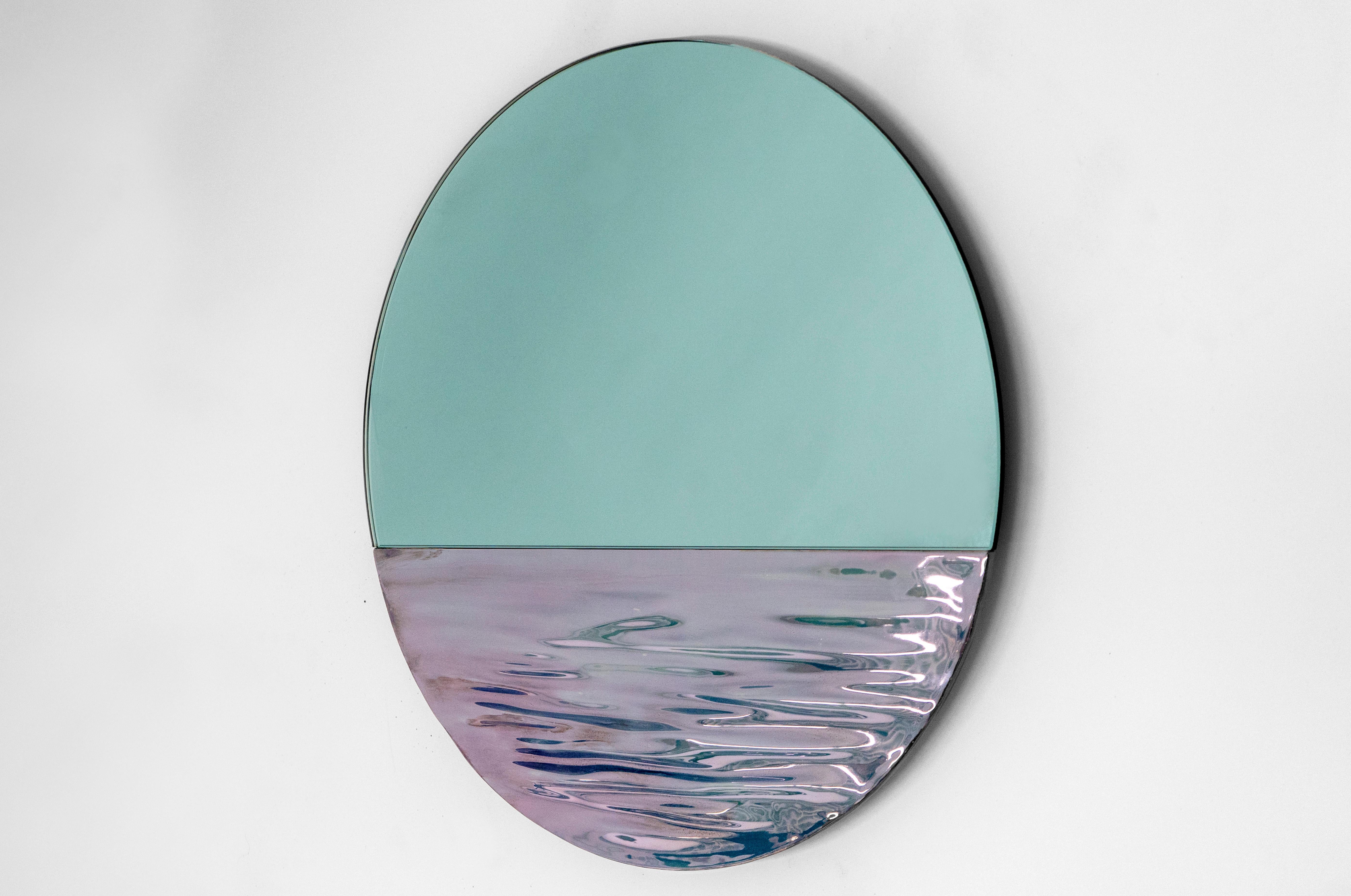 Orizon Rounded Hand Glazed Ceramic Mirror in Vivid Blue For Sale 1