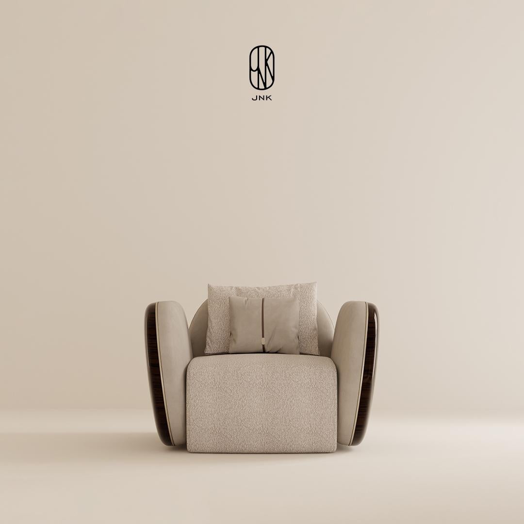Sillón Oro Personalizable - Detalles metálicos revestidos de titanio y chapa de nogal Moderno en venta