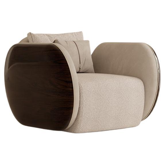 Sillón Oro Personalizable - Detalles metálicos revestidos de titanio y chapa de nogal en venta