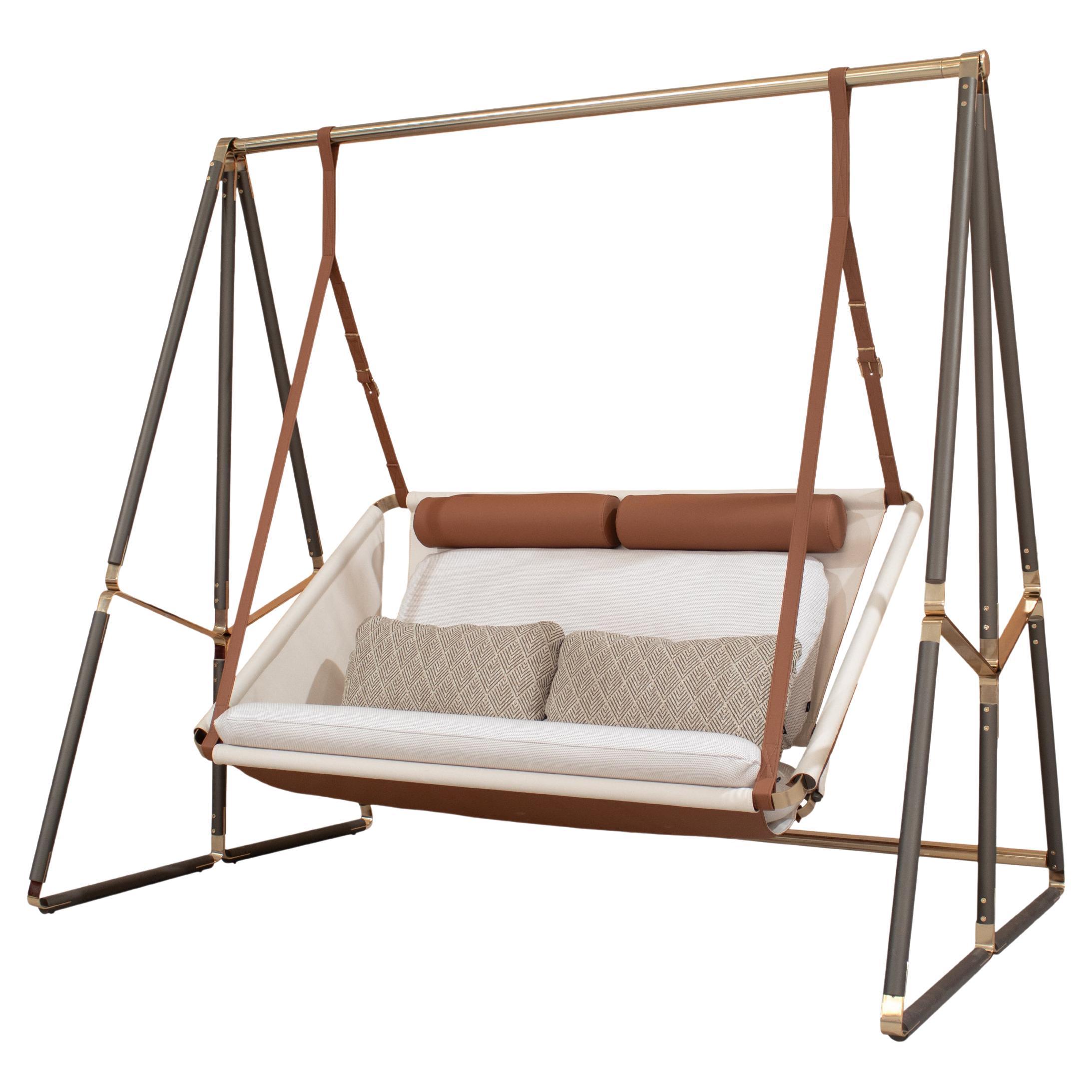 Columpio de exterior personalizable con detalles de cuero en venta