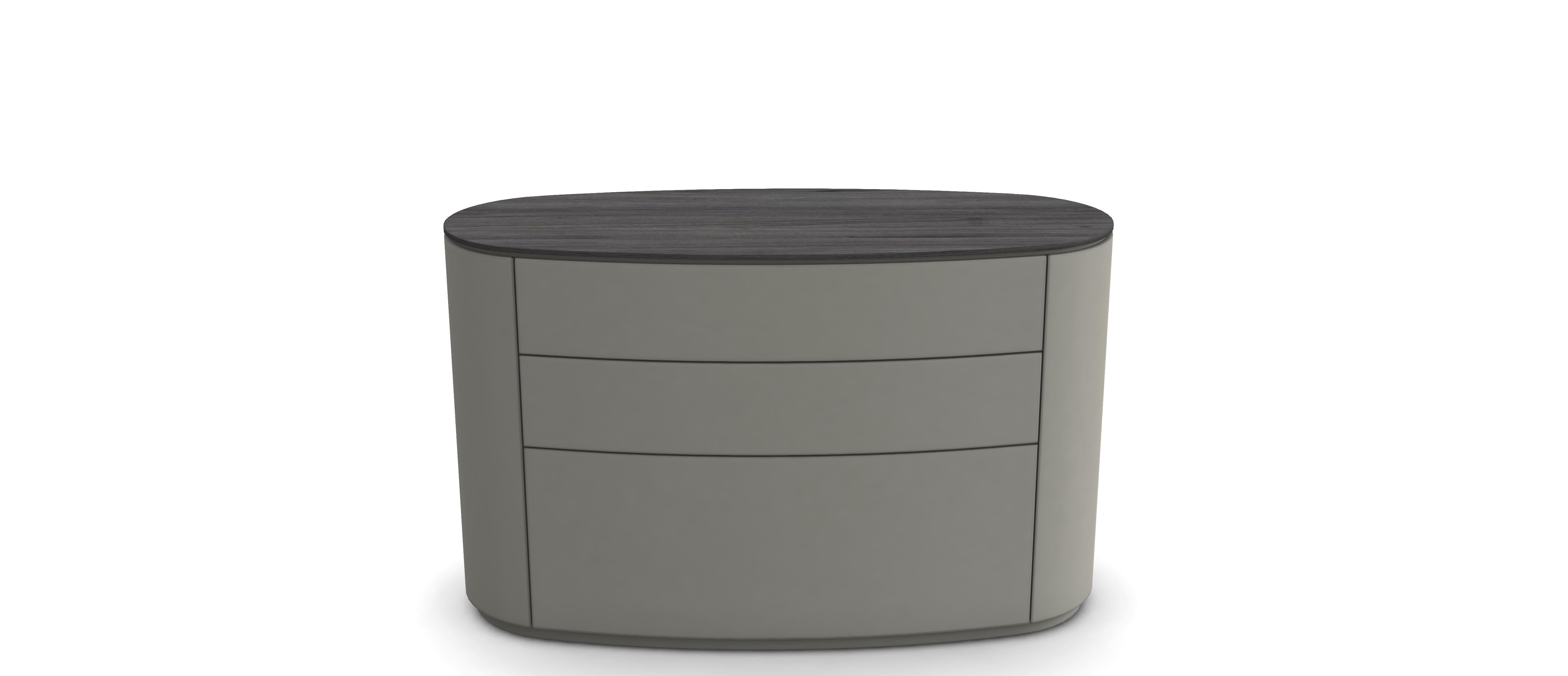 Customizable Oval Chest of Drawers In Sahara Black Ceramic & Ash Grey Lacquer For Sale 1