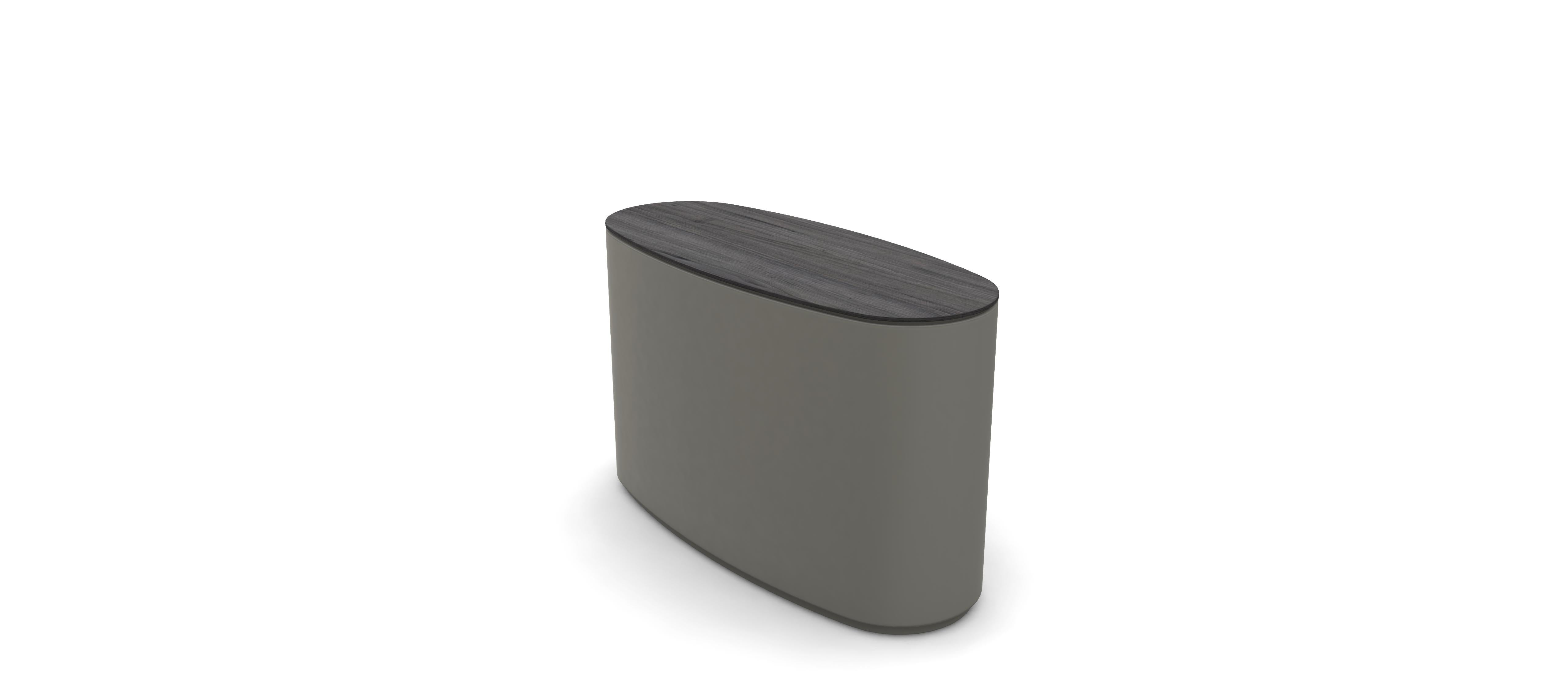 European Customizable Oval Chest of Drawers In Sahara Black Ceramic & Ash Grey Lacquer For Sale