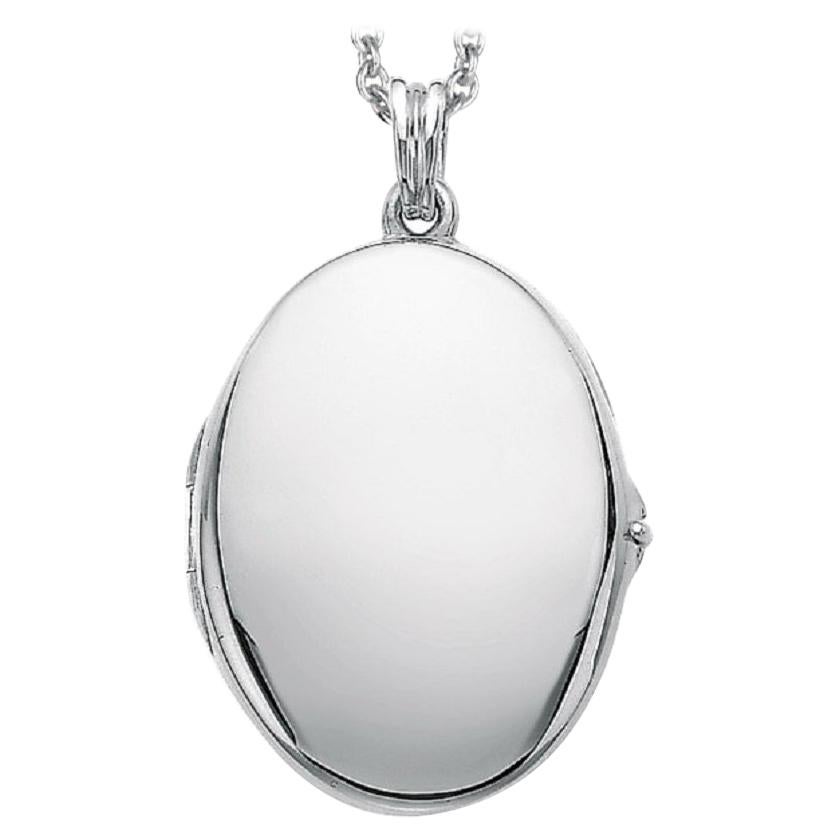 Customizable Oval Hallmark Pendant Locket - 18k White Gold - 23.0 mm x 32.0 mm