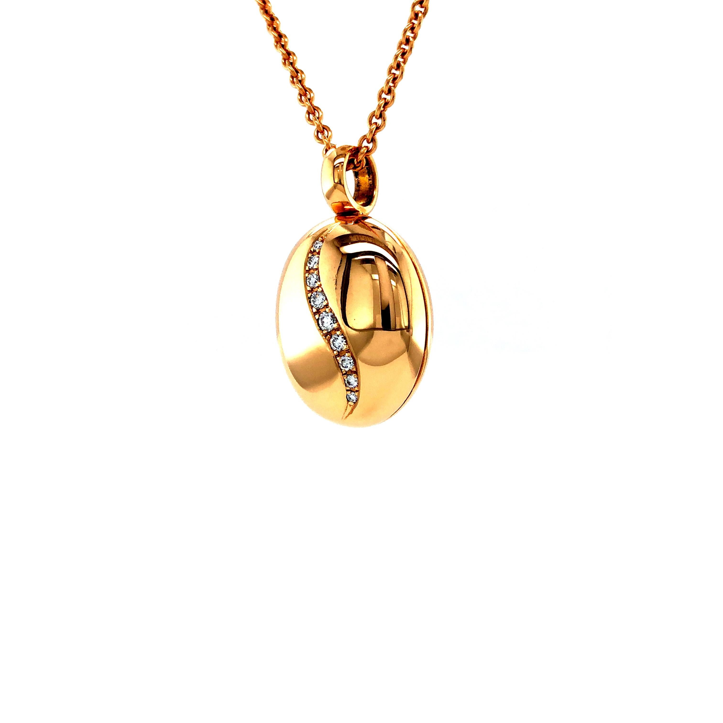 Collier pendentif médaillon ovale personnalisable en or rose 18 carats 9 diamants 0,13 carat H VS Neuf - En vente à Pforzheim, DE