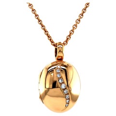 Collier pendentif médaillon ovale personnalisable en or rose 18 carats 9 diamants 0,13 carat H VS