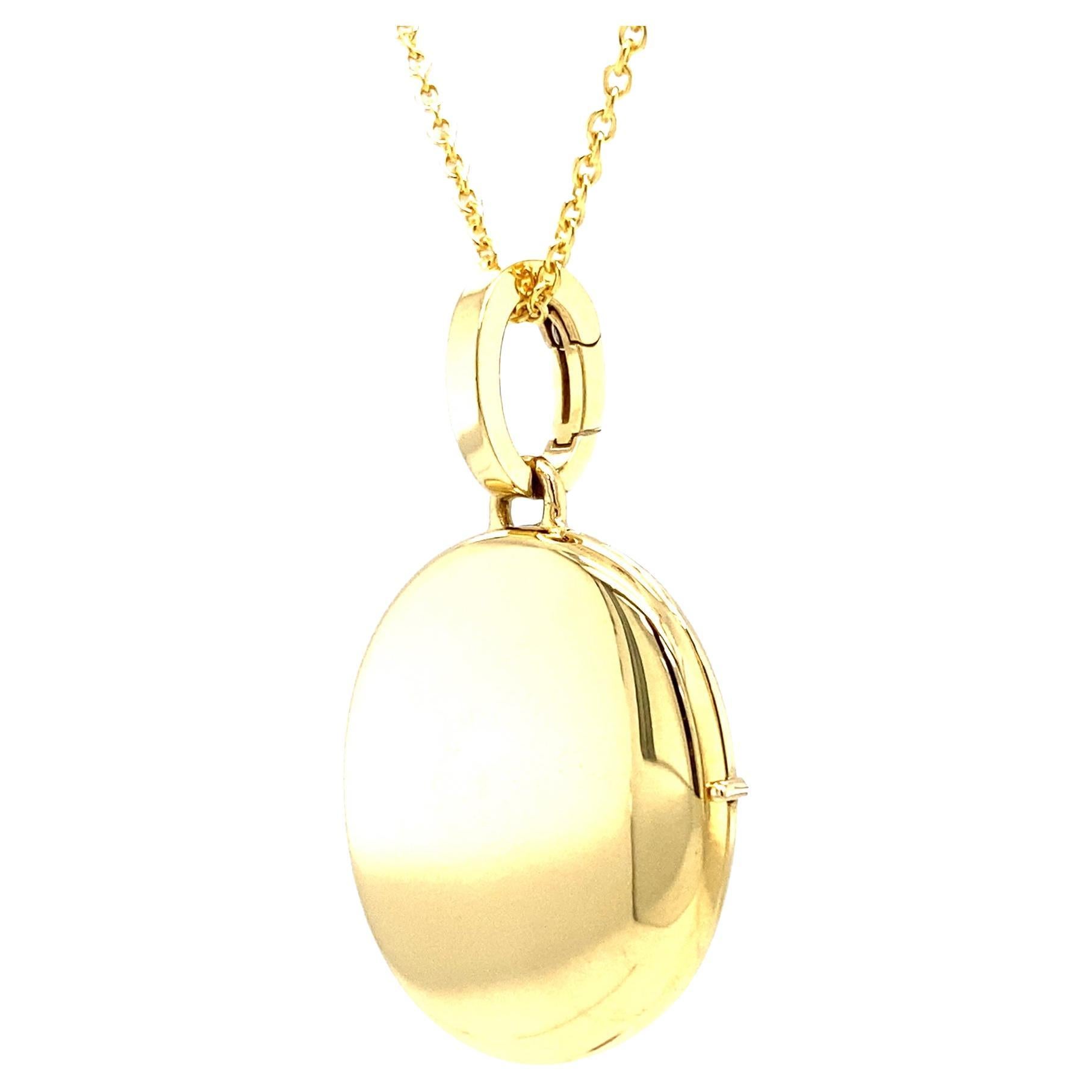 Customizable Oval Polished Pendant Locket Necklace 18k Yellow Gold 23 mm x 20 mm For Sale
