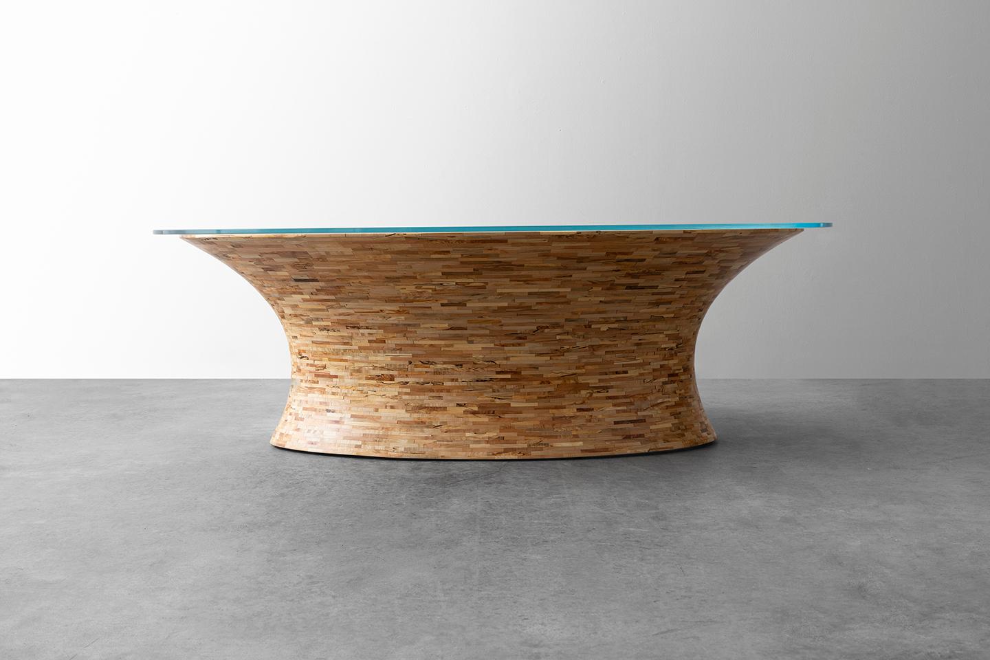Customizable Oval Stacked Coffee Table, Richard Haining, Shown Salvaged Mahogany 3