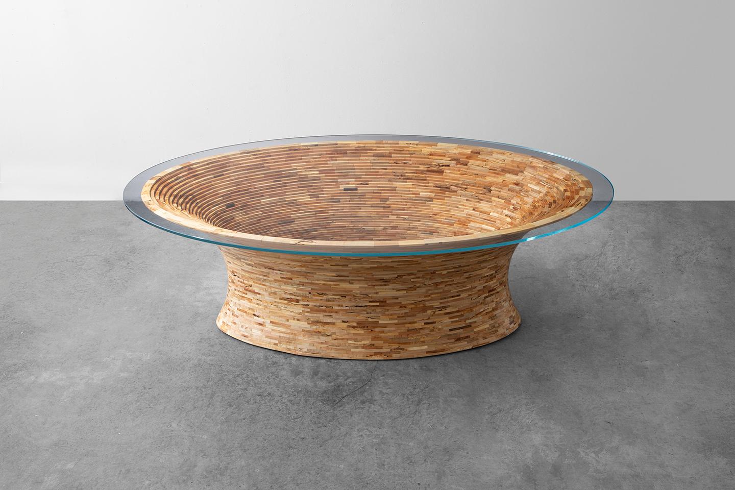 Customizable Oval Stacked Coffee Table, Richard Haining, Shown Salvaged Mahogany 4