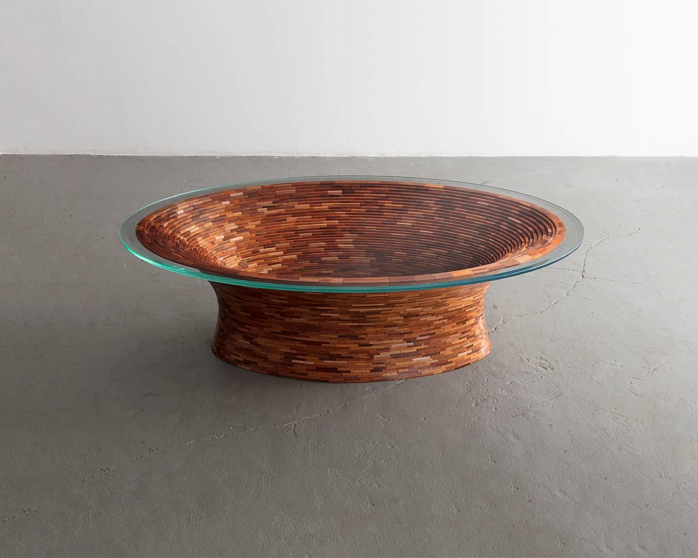 American Customizable Oval Stacked Coffee Table, Richard Haining, Shown Salvaged Mahogany