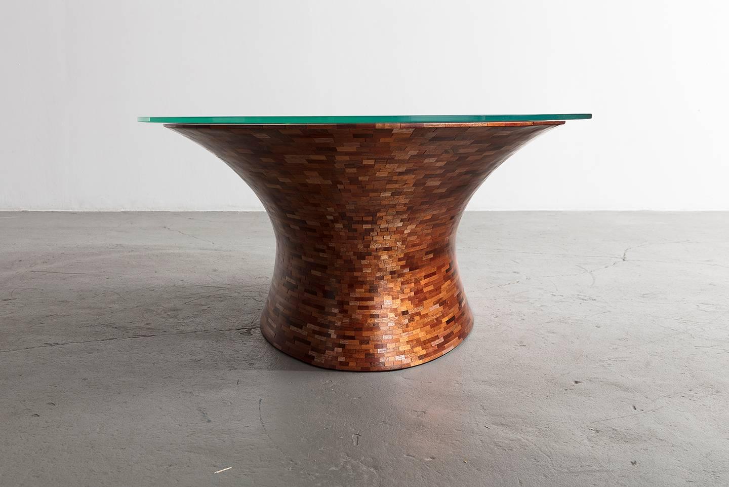 Varnished Customizable Oval Stacked Coffee Table, Richard Haining, Shown Salvaged Mahogany