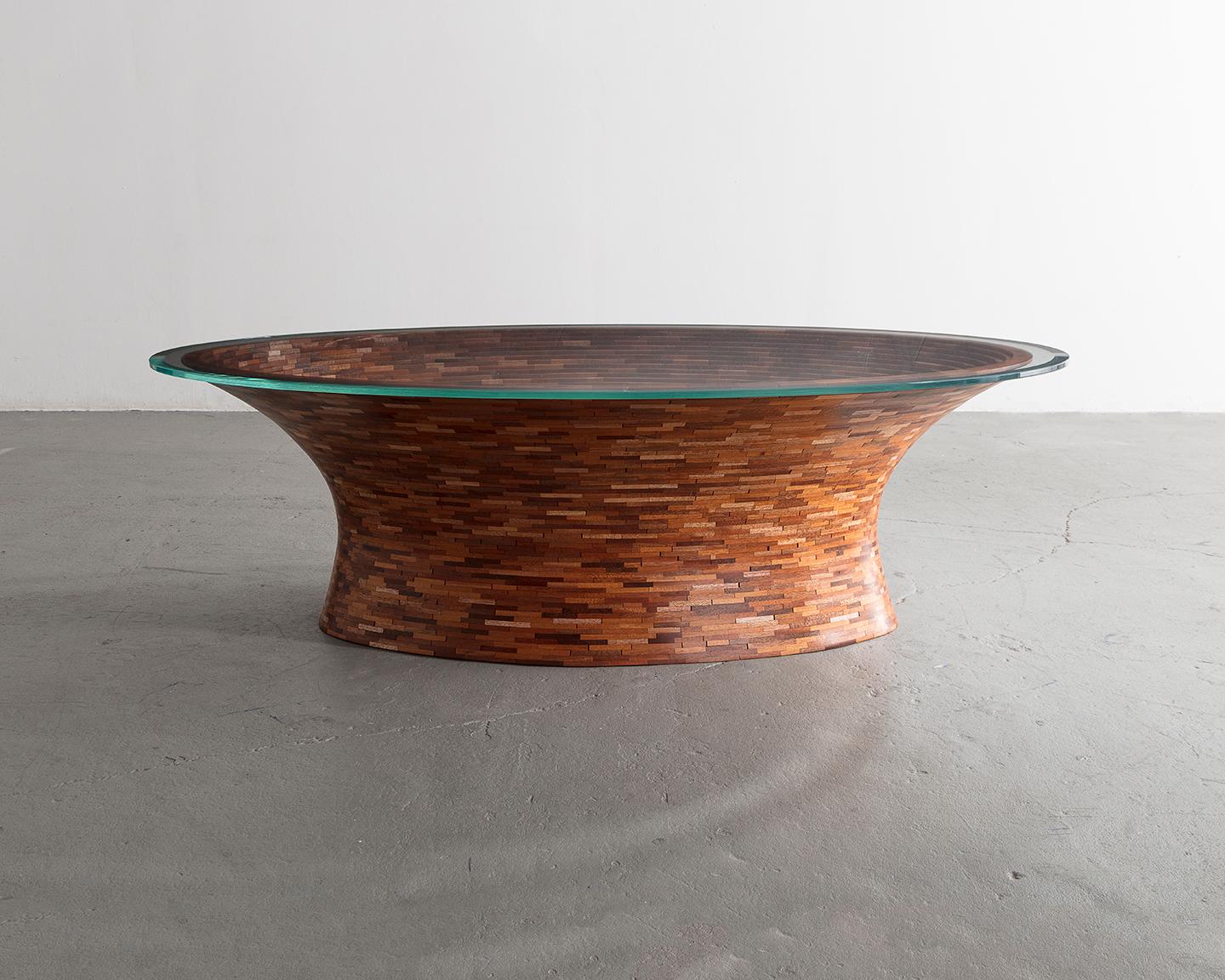 Customizable Oval Stacked Coffee Table, Richard Haining, Shown Salvaged Mahogany In New Condition In Brooklyn, NY