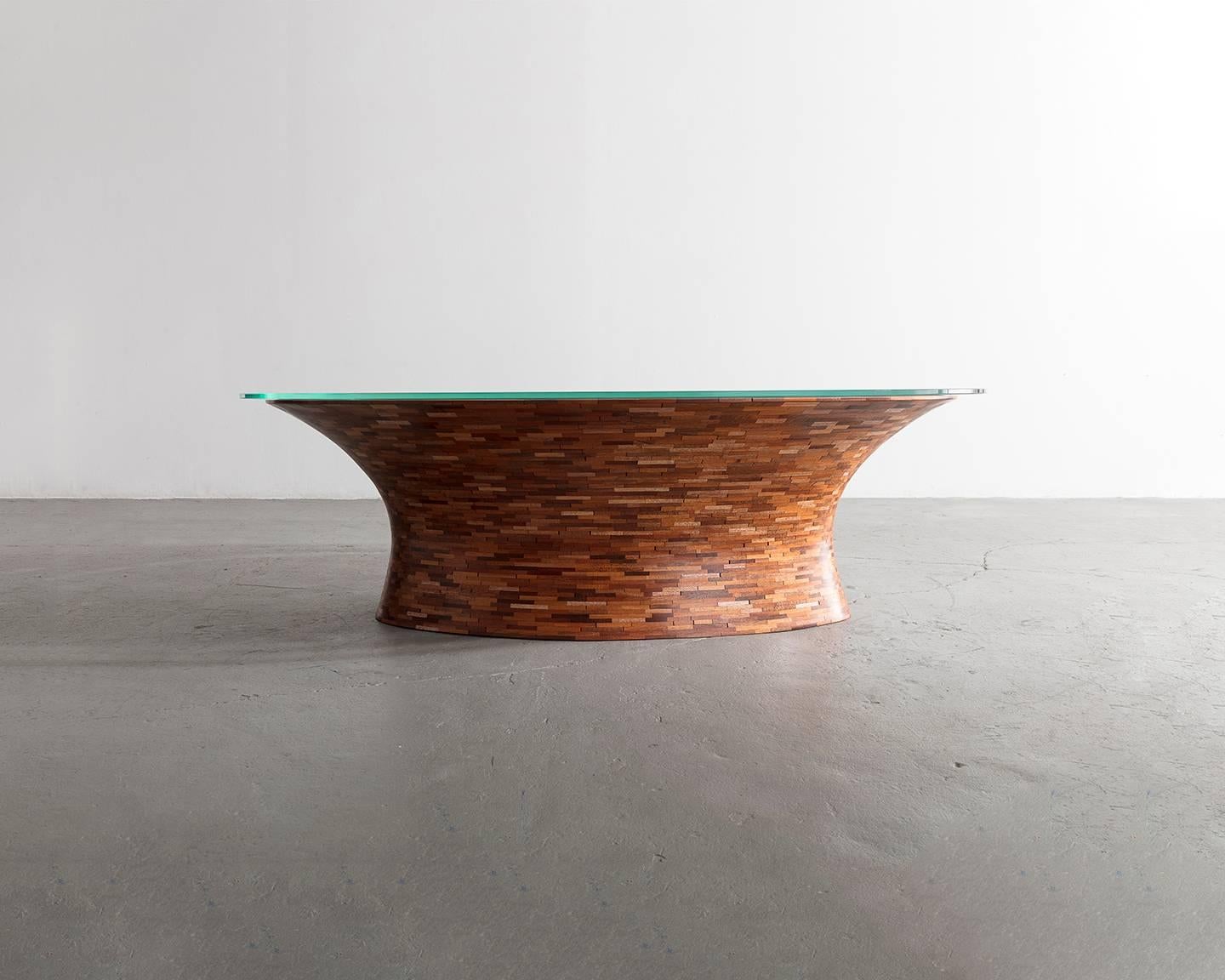 Contemporary Customizable Oval Stacked Coffee Table, Richard Haining, Shown Salvaged Mahogany