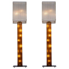 Paire de lampadaires Art Déco personnalisables en verre de Murano, couleur ambrée et transparente Italie