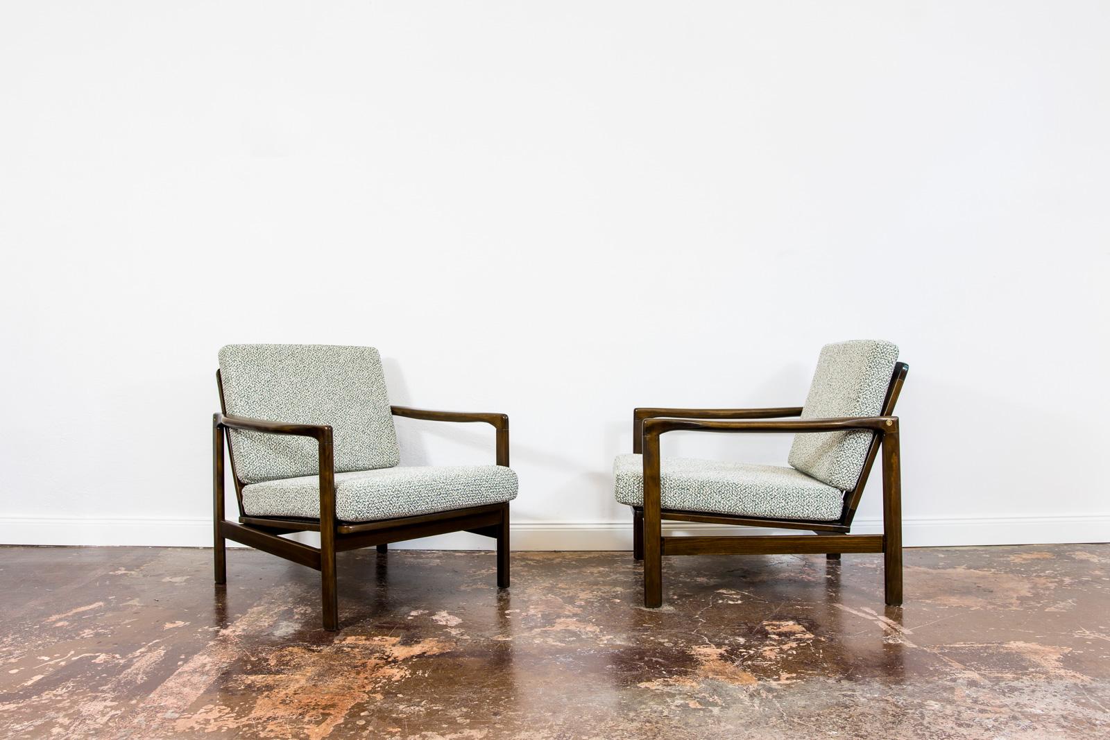 Mid-Century Modern Customizable Pair Of Mid Century Armchairs B7522 by Zenon Bączyk, 1960's For Sale