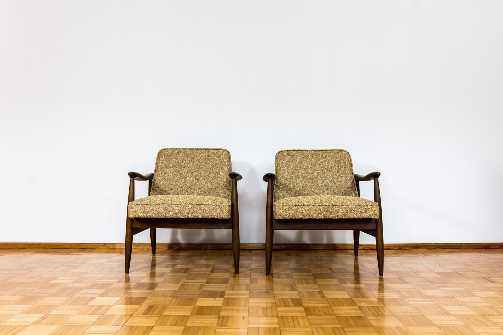 Mid-Century Modern Customizable Pair Of Restored Mid Century Armchairs, fabric by Kvadrat, 1960s For Sale