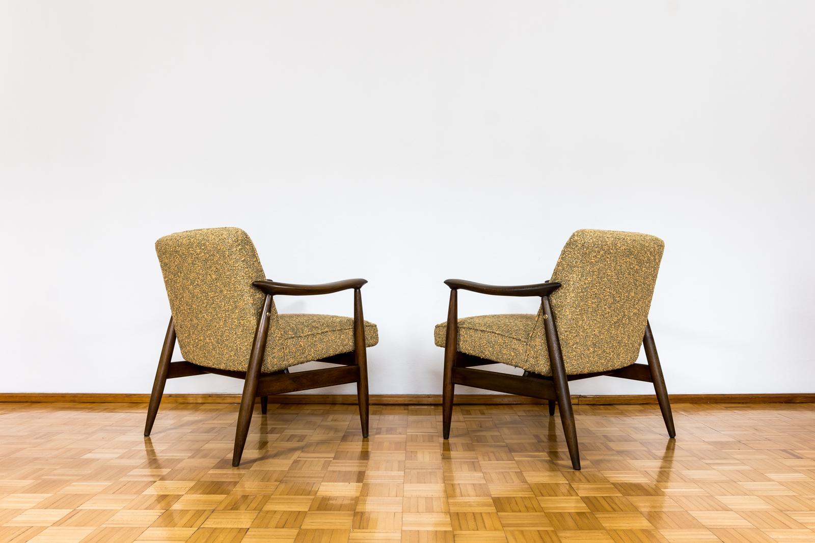 Polish Customizable Pair Of Restored Mid Century Armchairs, fabric by Kvadrat, 1960s For Sale