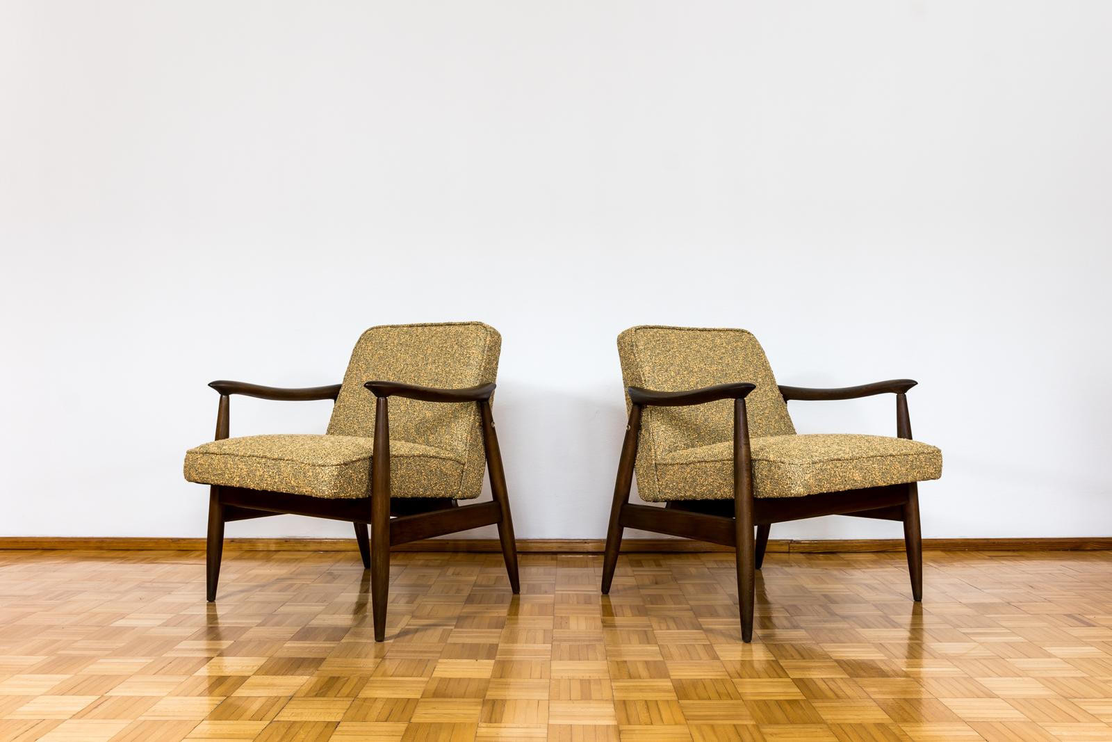 Wool Customizable Pair Of Restored Mid Century Armchairs, fabric by Kvadrat, 1960s For Sale