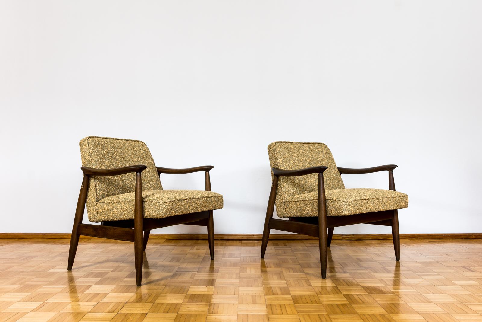 Customizable Pair Of Restored Mid Century Armchairs, fabric by Kvadrat, 1960s For Sale 1