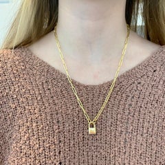 Padlock Customizable Paperclip Chain with Locket, 14k Yellow Gold, Love Locket