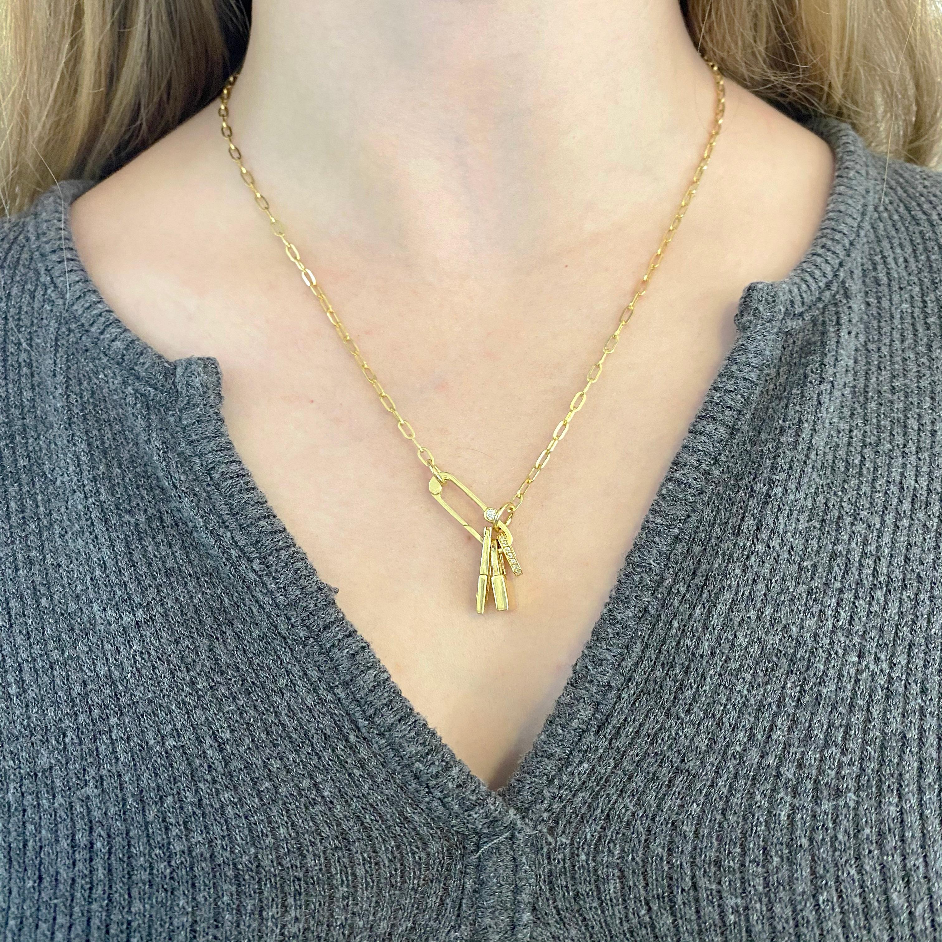 Modern Customizable Paperclip Chain with Locket, Yellow Gold For Sale