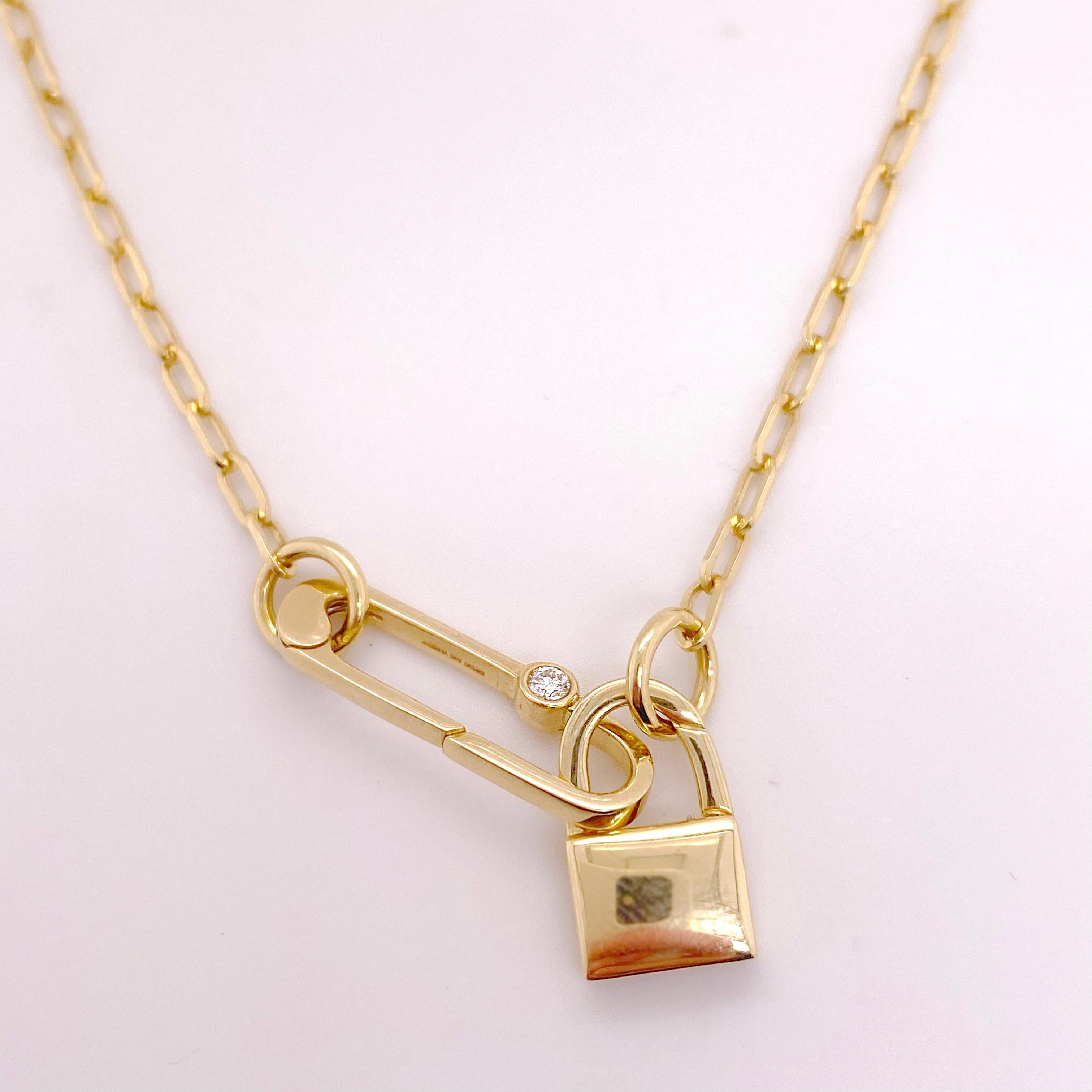 Customizable Paperclip Chain with Locket, Yellow Gold In New Condition For Sale In Austin, TX