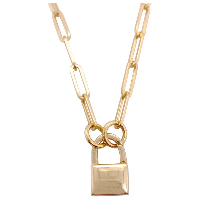 Padlock Customizable Paperclip Chain with Locket, Yellow Gold, Love Locket  For Sale at 1stDibs