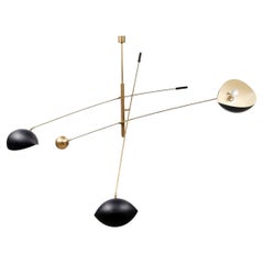 Customizable Patinated Brass Cantilever Chandelier in Mouille Style