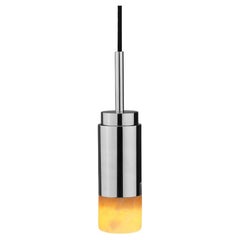 Customizable Pendant Lamp 'Donya Spot' by Anour, Amber Cylinder, Polished Steel