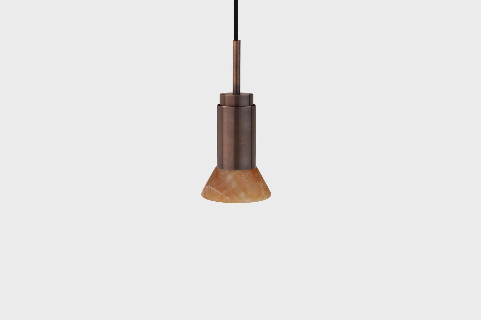 Modern Customizable Pendant Lamp 'Donya Spot' by Anour, Amber Trapeze, Browned Brass For Sale