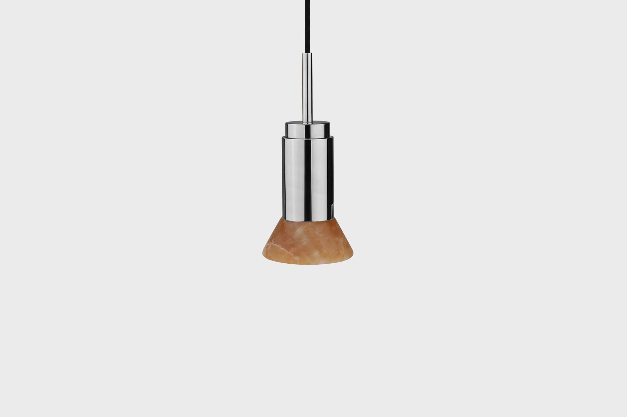 Modern Customizable Pendant Lamp 'Donya Spot' by Anour, Amber Trapeze, Polished Steel For Sale