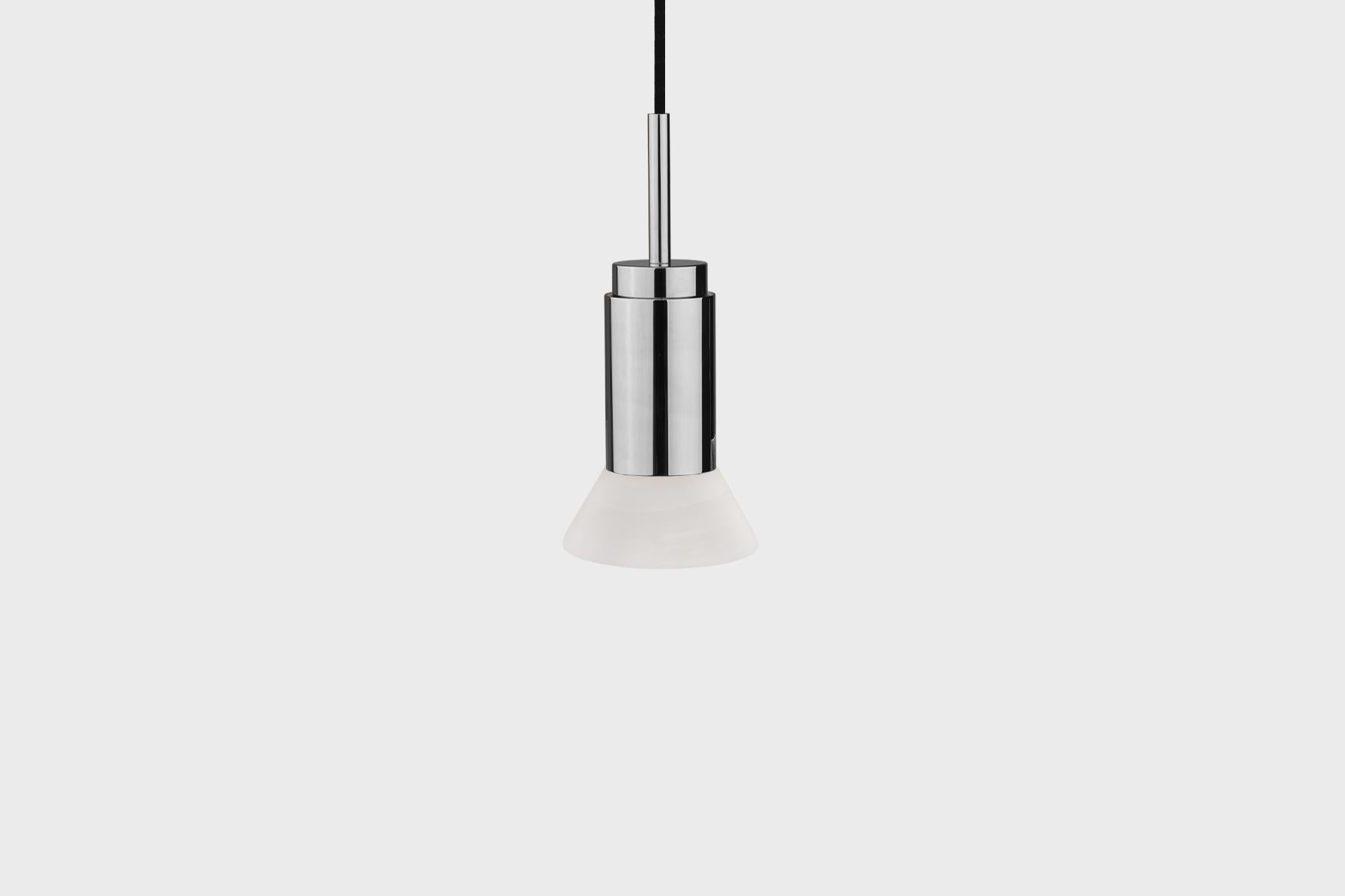 Modern Customizable Pendant Lamp 'Donya Spot' by Anour, White Trapeze, Polished Steel For Sale